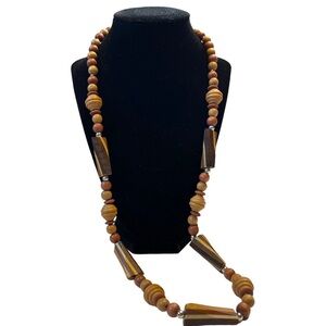 Vintage 1970s Wood Bead statement Necklace